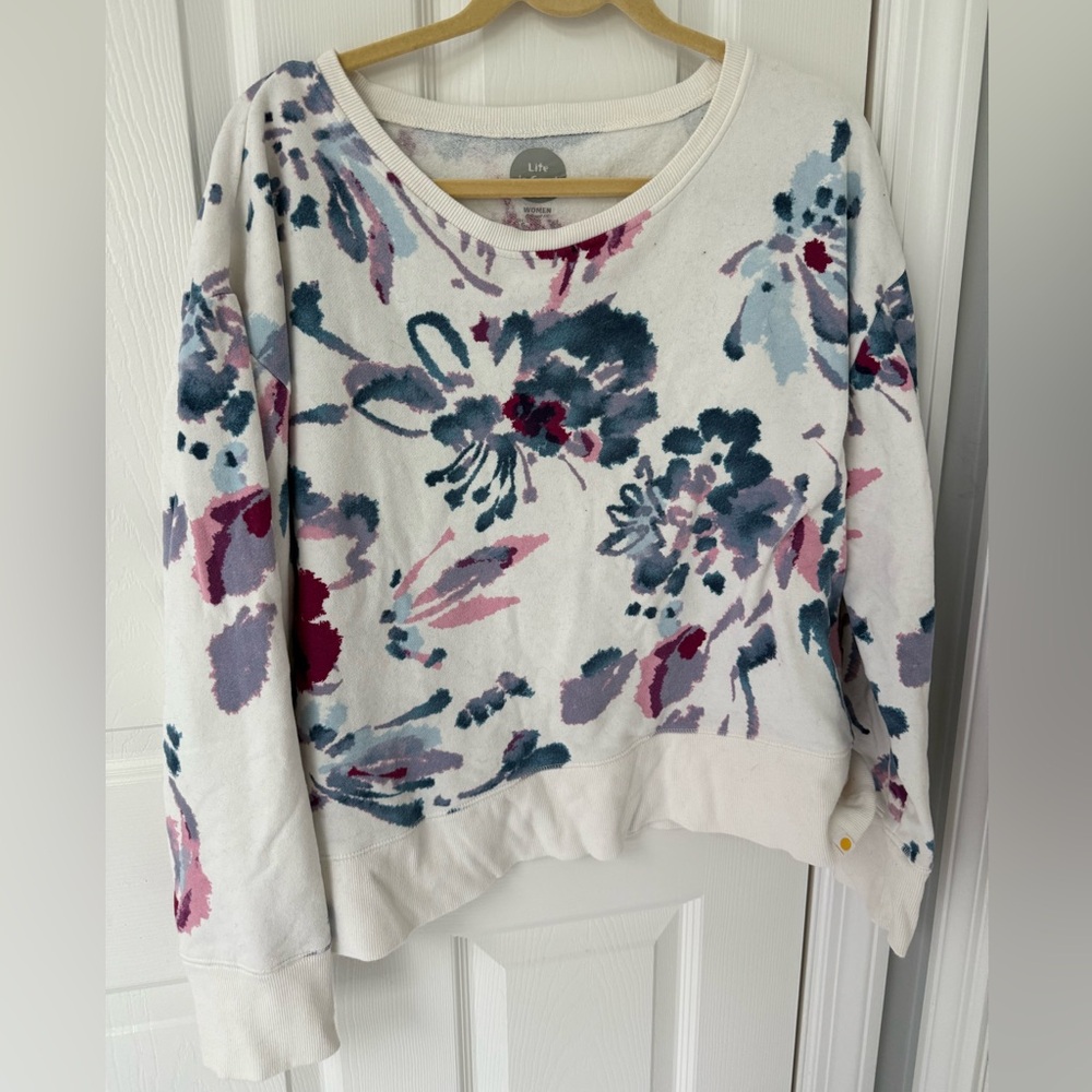 Life is Good relaxed fit large floral crew neck pullover